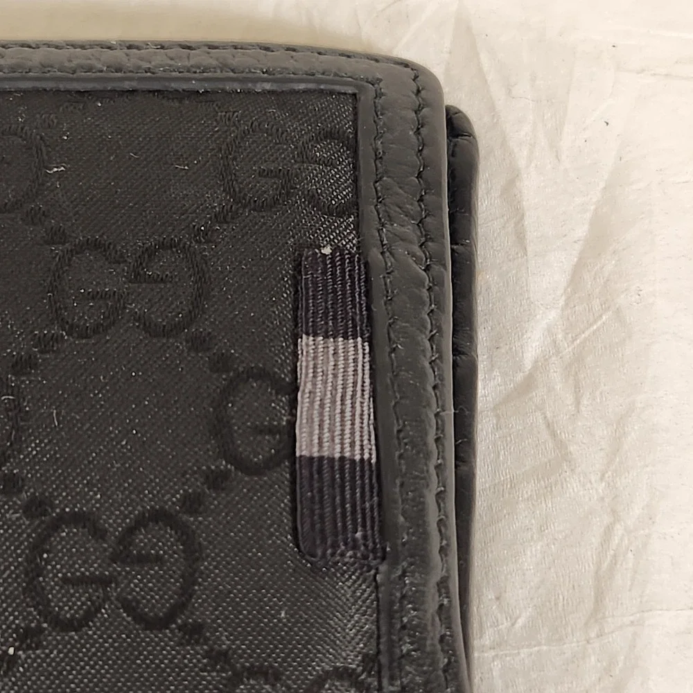 Gucci Canvas Black Men's Web Tab GG Guccissima Bifold Wallet